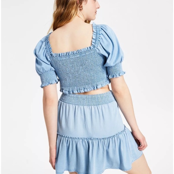 NWT Bar III Blue Smocked Crop Top - Picture 2 of 14
